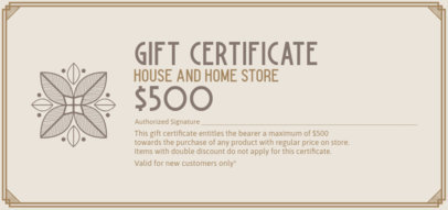Gift Certificate with a Modern Frame for a Home Store