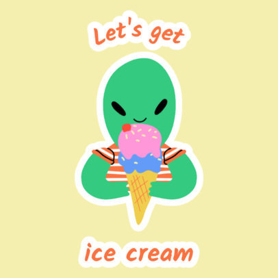 Sticker Design Generator with the Illustration of an Alien with an Ice Cream