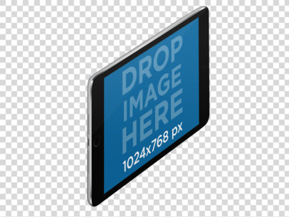 iPad Mini Mockup in Angled Landscape View Over a PNG Background