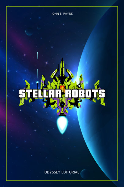 Book Cover Template with Sci-Fi Robot Illustrations