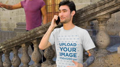 T-Shirt Video of a Man Talking on the Phone During the LGBTQ Parade 