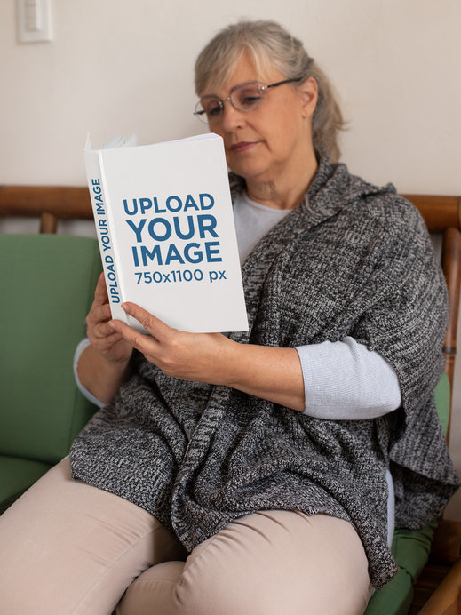 Mockup of an Adorable Granny Reading a Book