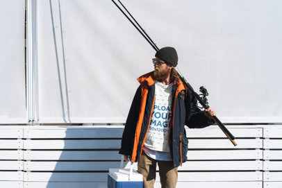 Sweatshirt Mockup of a Man with a Fishing Rod