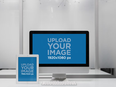 iPad and iMac Responsive Mockup at an Office Desk