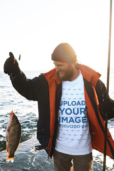 Sweatshirt Mockup Featuring a Man Fishing 