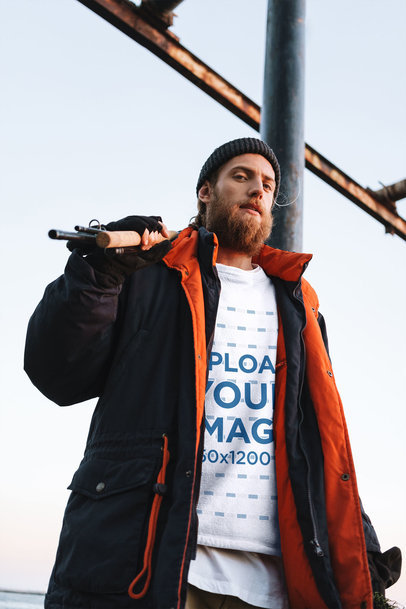 Mockup of a Fisherman Wearing a Crewneck Sweatshirt 