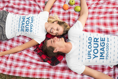 T-Shirt Mockup of a Couple on a Picnic