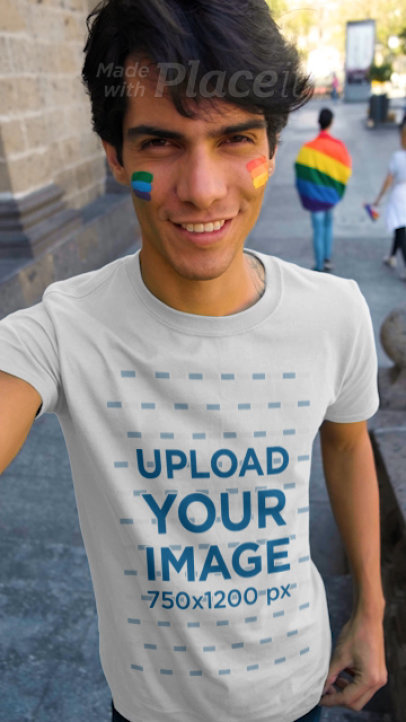 Selfie Video of a Man Wearing a T-Shirt at a Pride Parade
