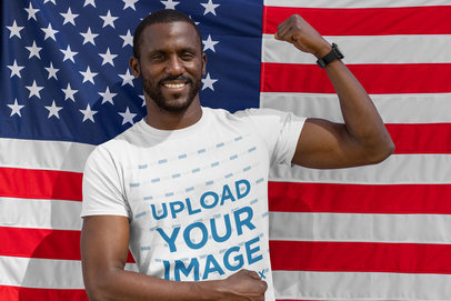 T-Shirt Mockup of a Man Posing with the USA Flag 