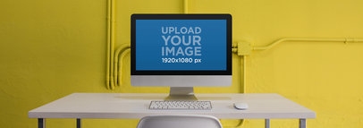 Wide Shot iMac Mockup in a Yellow Room