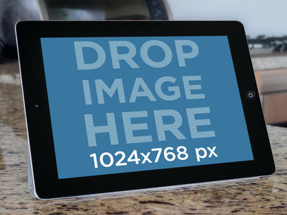 Mockup of an iPad Placed on a Kitchen's Counter 