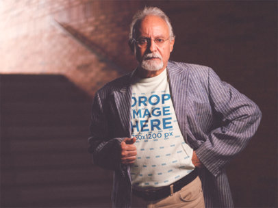 T-Shirt Mockup of a Senior Man with a Suit Coat