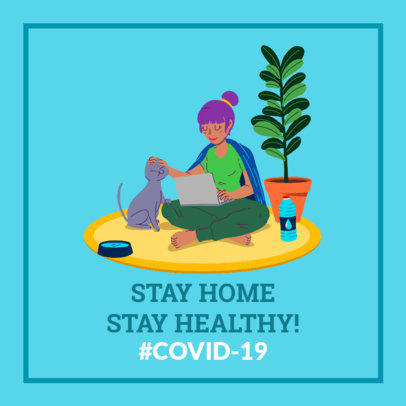 Coronavirus Awareness Facebook Post Design Maker Featuring an Illustration of a Woman at Home 