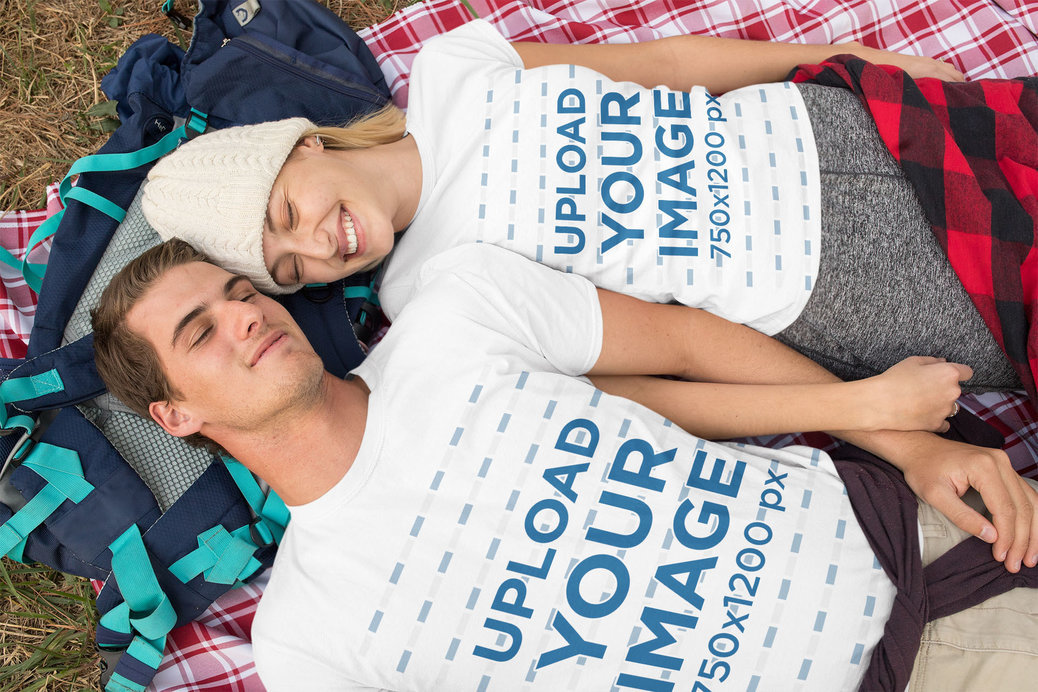 T-Shirt Mockup of a Couple Lying Together