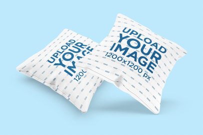 Mockup Featuring Two Customizable Square Pillows Floating Against a Plain Color Background