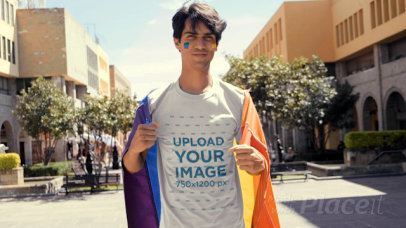 T-Shirt Video of a Man Proudly Waving an LGBTQ Flag 
