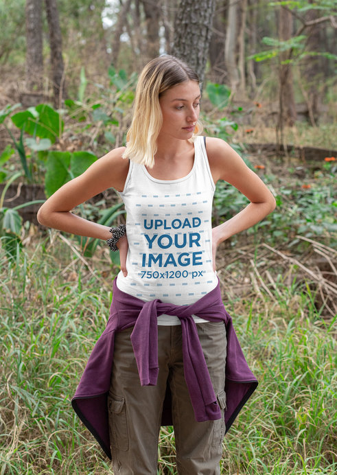 Tank Top Mockup Featuring a Woman in the Woods