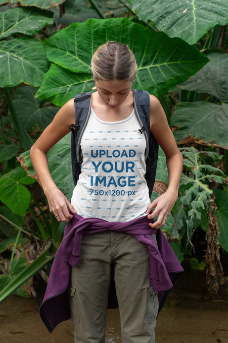 Tank Top Mockup of a Young Woman Hiking