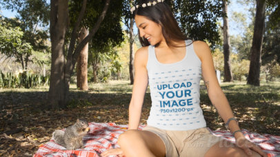 Tank Top Video Featuring a Woman Feeding a Squirrel 