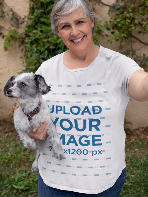 T-Shirt Mockup of a Woman Taking a Selfie with Her Dog