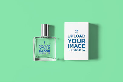Mockup of a Perfume Bottle and Its Box Placed on a Plain Surface