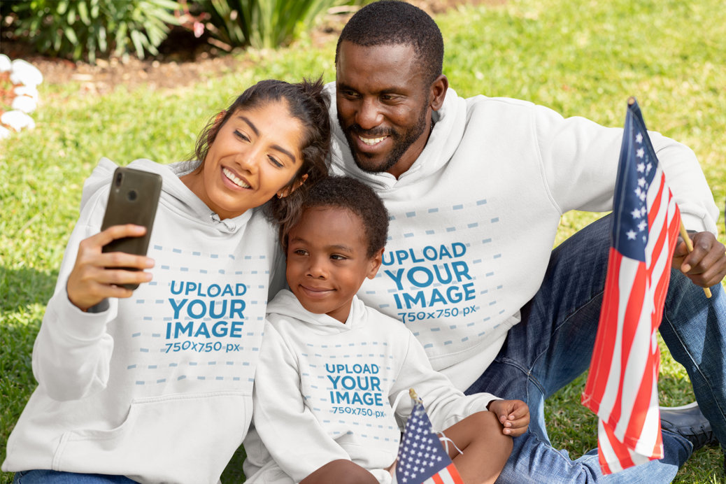 Hoodie Mockup of a Woman Taking a Family Selfie