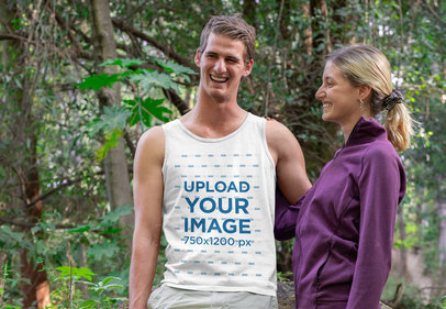 Tank Top Mockup of a Happy Man Hugging His Girlfriend