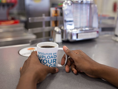 Man at a Diner Drinking from his Coffee Cup Mockup a12239