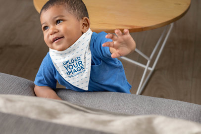 Sublimated Bib Mockup Featuring a Joyful Baby at Home 32525