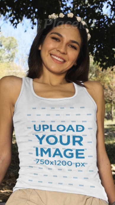 Tank Top Video Featuring a Happy Woman Wearing a Flower Crown at a Park