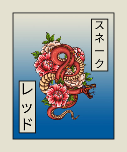 T-Shirt Design Template with Graphics Inspired by Japanese Tattoos