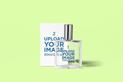 Minimal Mockup of a Perfume Bottle and Its Box Against a Plain Background 