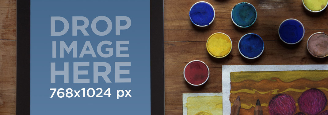  iPad Mockup Featuring Art Materials 