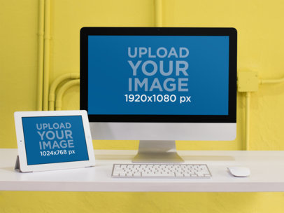 iPad + iMac Responsive Mockup in a Yellow Room