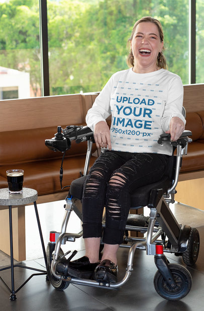 Long-Sleeve Tee Mockup Featuring a Short-Haired Woman Laughing 
