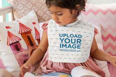 Baby Bib Mockup of a Girl in Her Crib