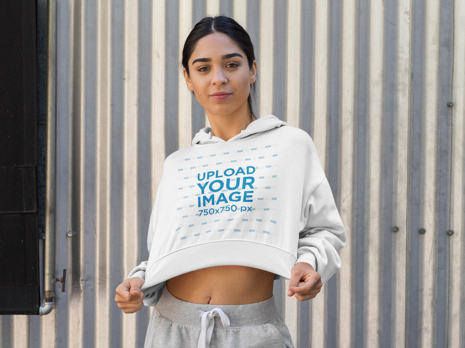 Crop Top Hoodie Mockup of a Woman in an Athleisure Look
