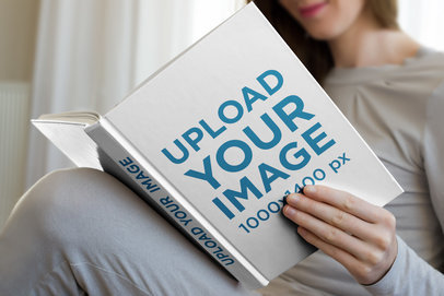 Hardcover Book Mockup of a Woman Reading 3409-el1
