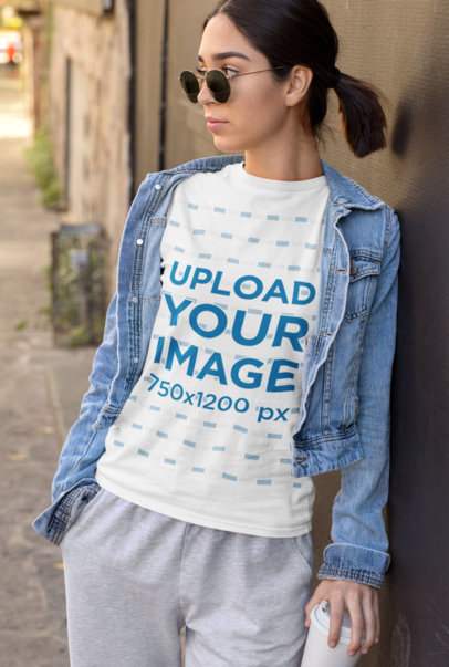 Athleisure T-Shirt Mockup Featuring a Stylish Young Woman 