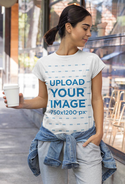 T-Shirt Mockup Featuring a Woman in an Athleisure Style 