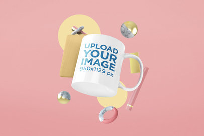 Mockup of an 11 oz Coffee Mug Floating in a Surrealistic 3D Environment 33634