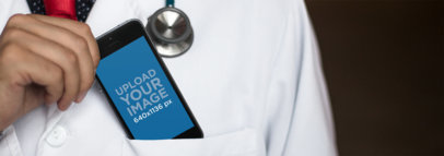 iPhone Mockup of a Doctor Putting his iPhone SE in his Pocket a12396