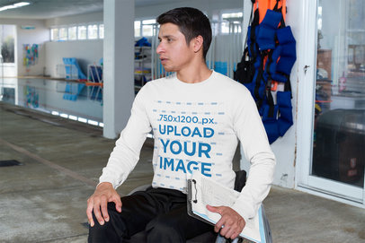 Long Sleeve Tee Mockup of an Athlete at a Public Pool