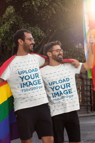 T-Shirt Mockup of a Happy Couple Celebrating LGBTQ Pride