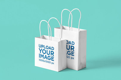 Mockup Featuring Two Gift Bags Standing Against a Plain Color Background 