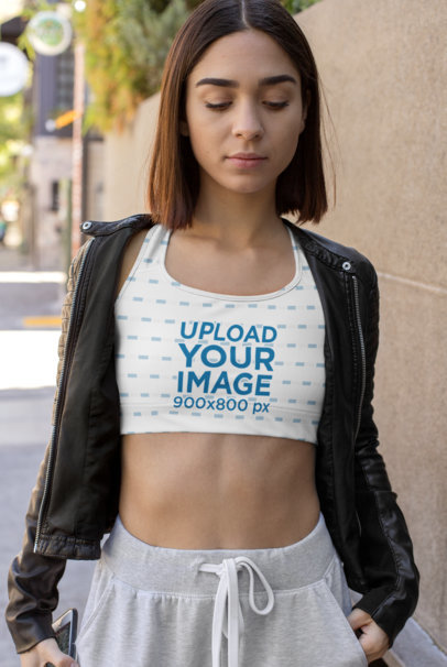 Sports Bra Mockup of a Young Woman in an Athleisure Look 