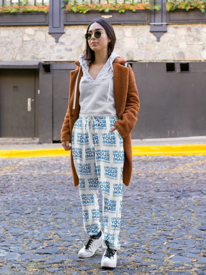 Sublimated Sweatpants Mockup Featuring a Woman in Athleisure