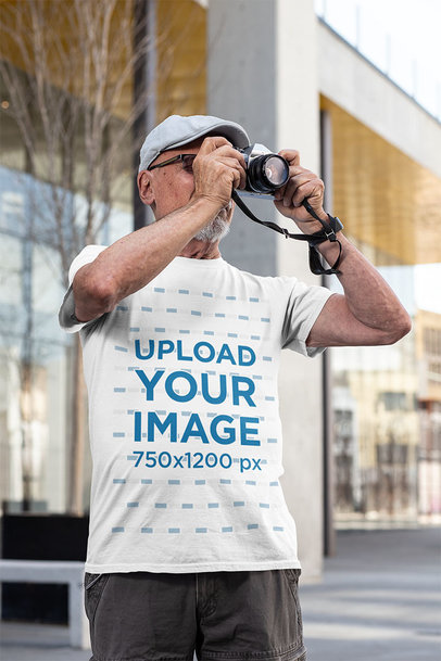 Mockup of a Senior Man Taking a Picture in the Street