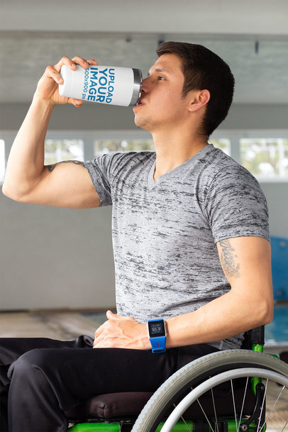 Travel Mug Mockup of a Fit Man Using a Wheelchair 32496