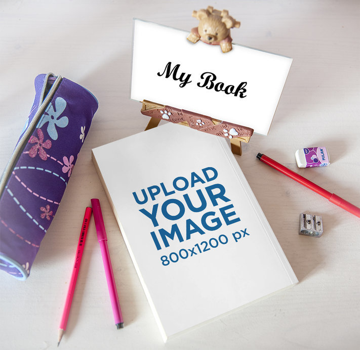 Mockup of the Back Cover of a Book Surrounded by School Supplies
